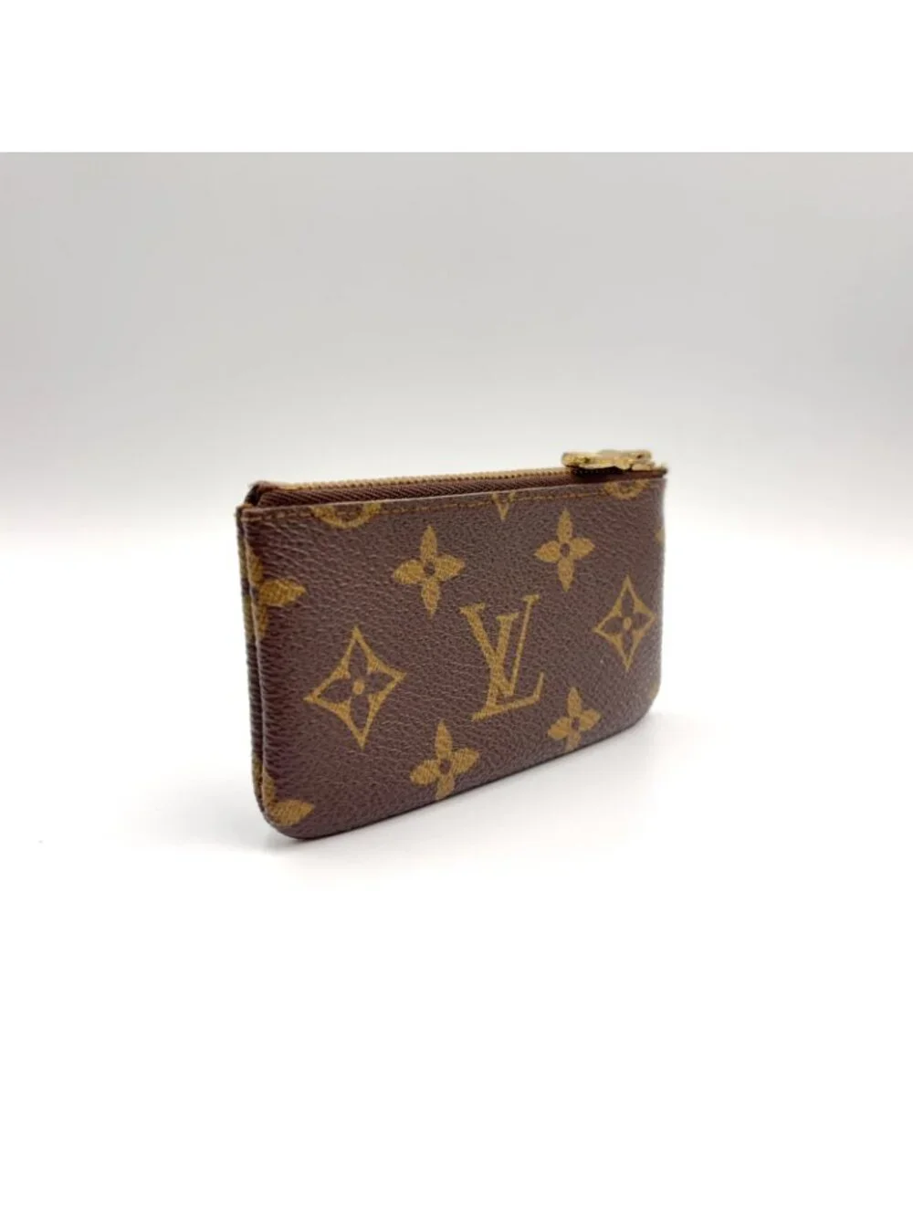 Louis Vuitton Pochette Cles Monogram Leather Brown Coin Case Gold